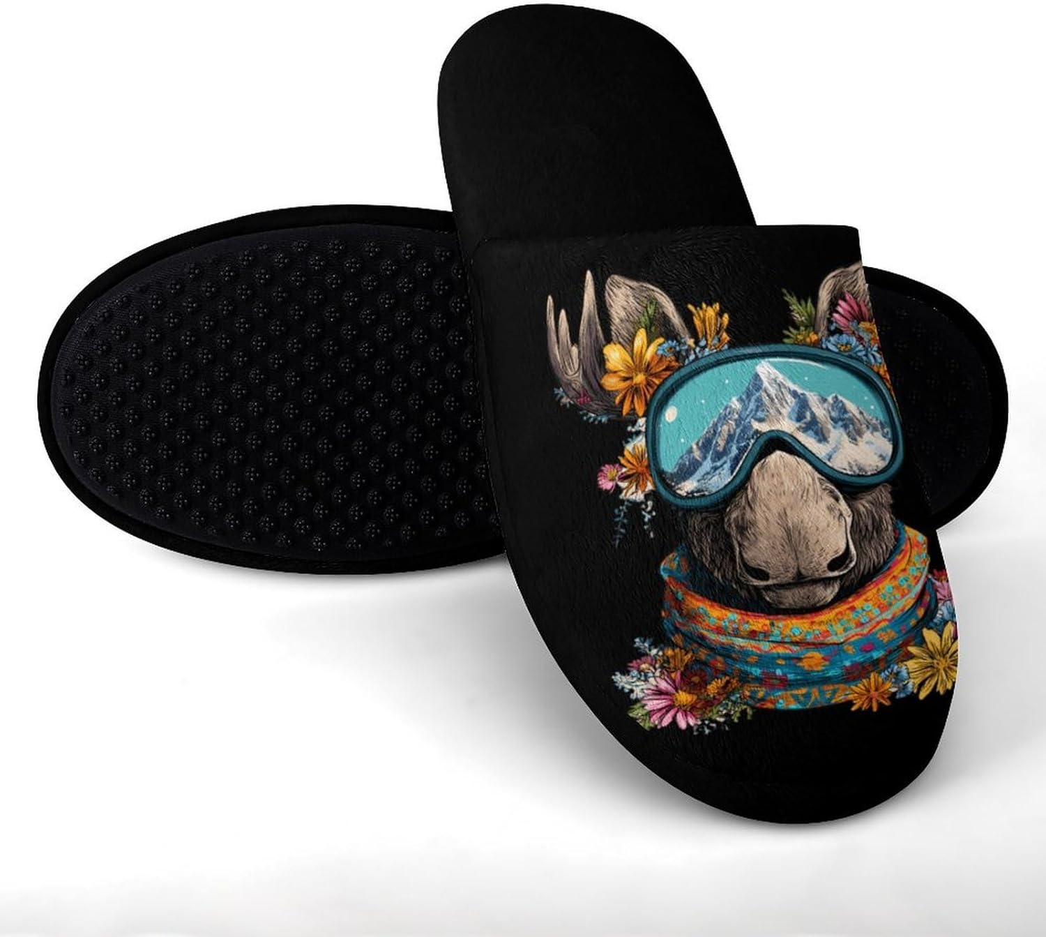 Moose Slippers for Men Warm Winter House Slipper Home Bedroom Shoes - Image 3