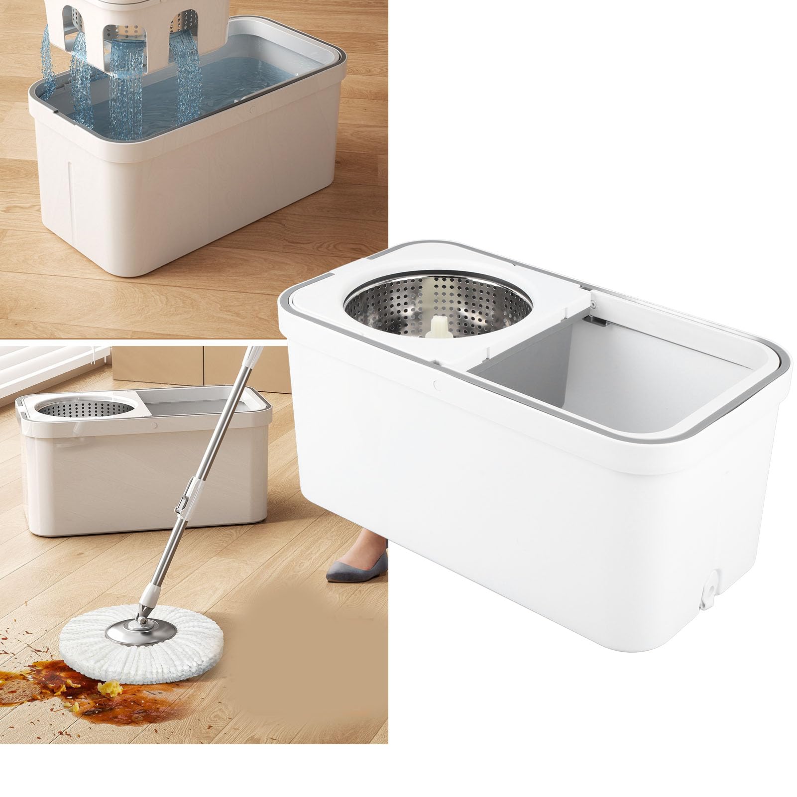 Generic Cubo de Fregona Giratorio de 360 ​​Grados con Juego de Escurridor para Limpiar el Suelo sin Esfuerzo en Casa con Cabezal de Fregona de Microfibra