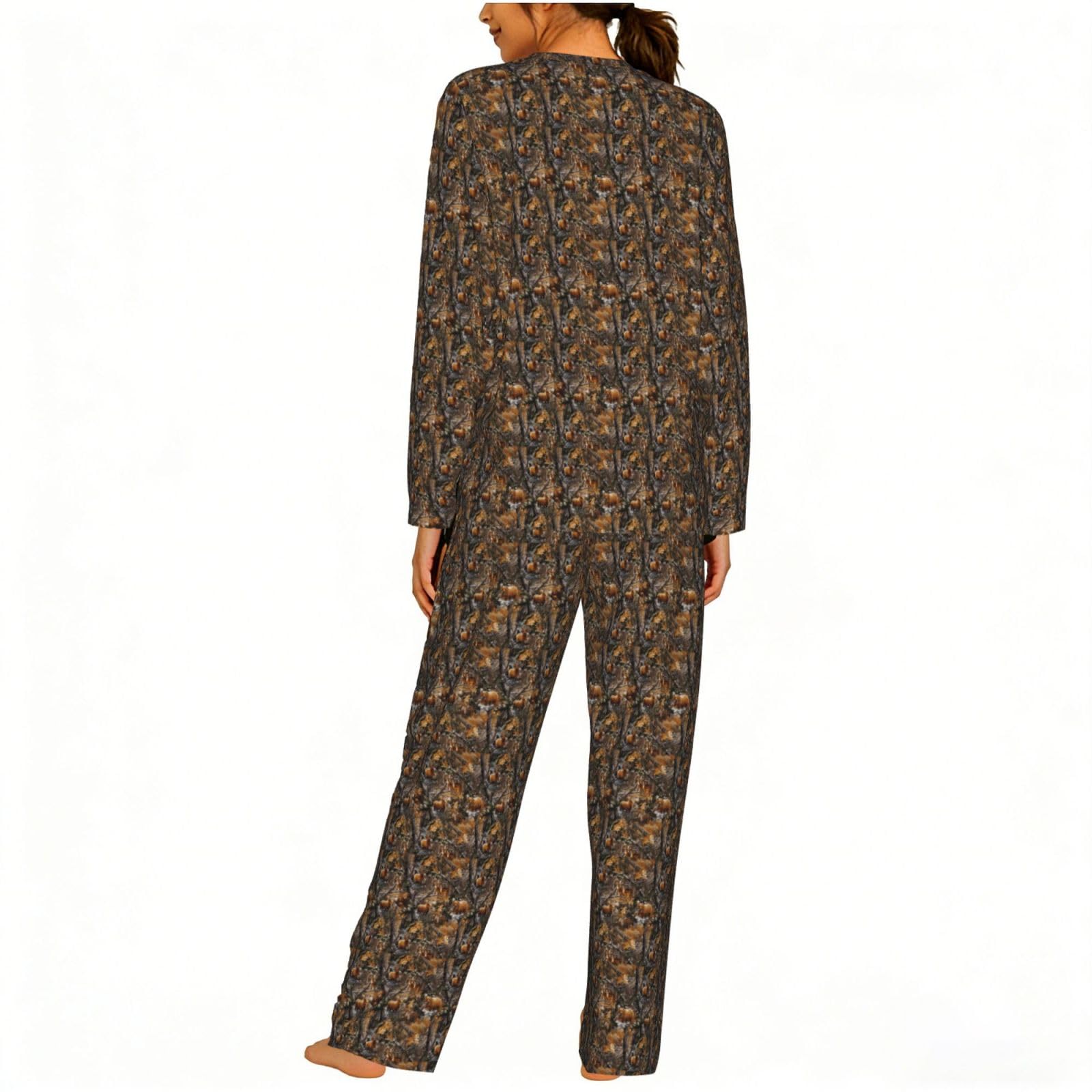 Caccia Cervo Orso Cervo Stampa Delle Donne Manica Lunga Set Pigiama Corrispondente Morbido Elastico Coulisse Casual Daywear