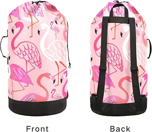 Miniatura 3 de Bolsa de lavandería flamenco, mochila grande y resistente con correas ajustables para el hombro, mochila de lavandería para viajes, organizador de