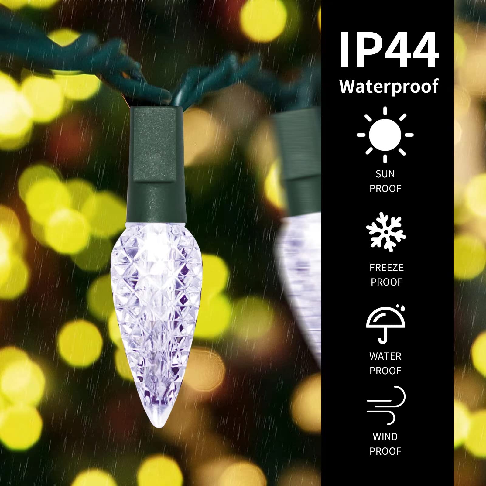 C6 Łańcuch świetlny LED na baterie, łańcuch świetlny na baterie, 9,8 m, 100 diod LED, do użytku wewnątrz i na zewnątrz, łańcuch świetlny z timerem i 8 trybami oświetlenia (2 zestawy – po