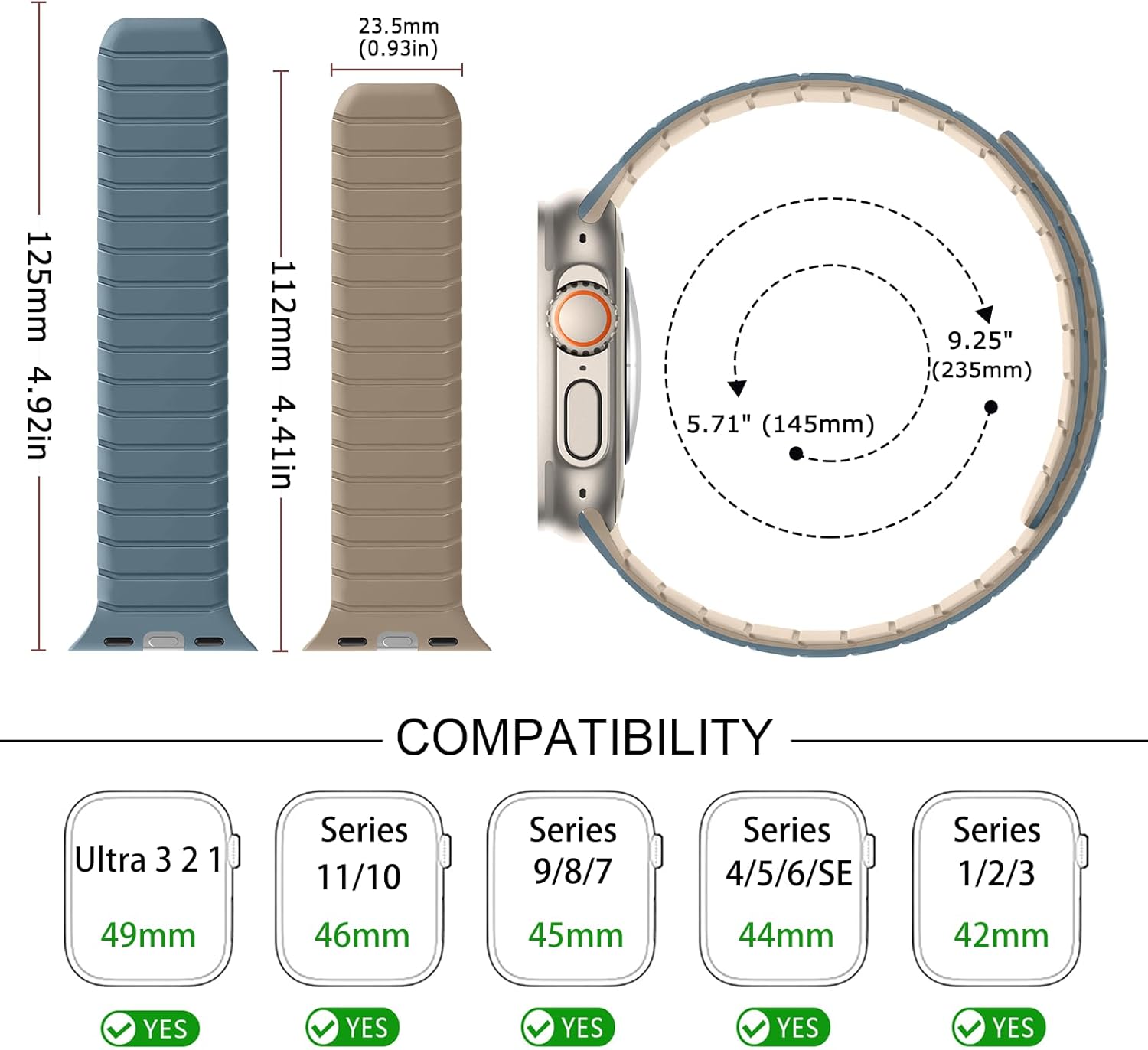Tasikar Double Sided Wearable Magnetic Band Compatible with Apple Watch 49mm 46mm 45mm 44mm 42mm, Soft Silicone Sport Strap Loop for iWatch Ultra 3 2 1 SE Series 11 10 9 8 7 6 5 4 3 2 1, Sky Blue Apricot - Image 4