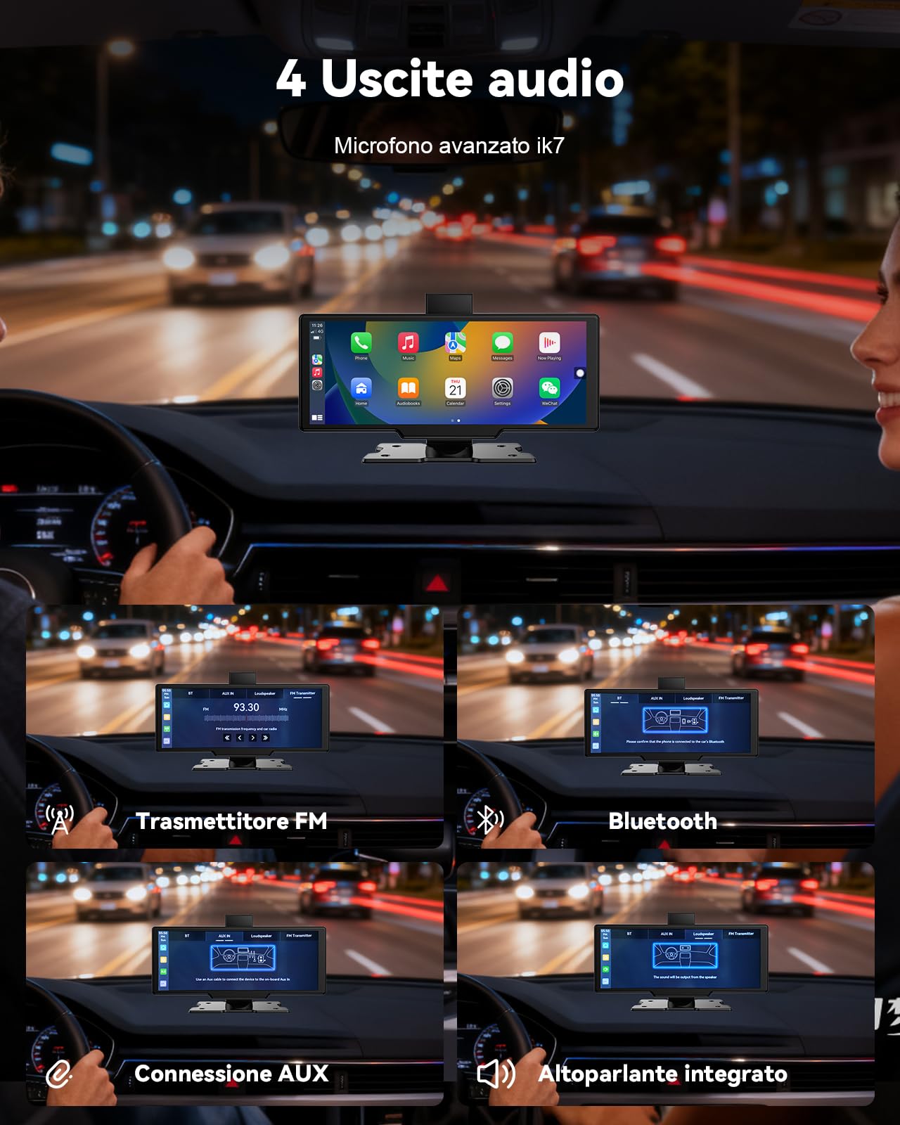 Schermo per Auto 10,26", Schermo Carplay Portatile Wireless per A-pple CarPlay & Android Auto con Tablet Auto Touchscreen IPS, GPS, Controllo Vocale, Bluetooth, Mirror Link, FM, AUX