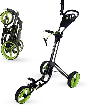 Qwik-Fold 3-Wheel Golf Push Cart with Foot Brake 1-Second Fold & Unfold Folding Golf Trolley, Lightweight Aluminum Frame, Adjustable Handle, Ball-Bearing Wheels, Umbrella Holder & Storage