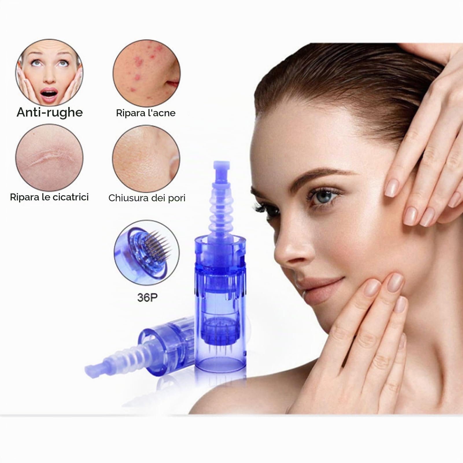 36 Pin Micro Aghi microneedling viso facciale Dermapen Aghi di ricambio Consigli Slot per cartuccia, Porta Bajonett, per Derma Pen elettrica Antirughe, dermapen facciale Imperfezioni 10 pezzi