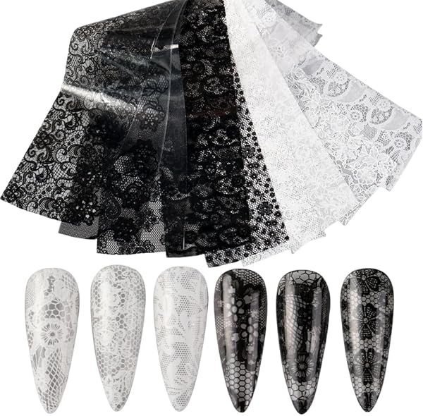20 di Pellicole per Unghie - Transfer Foil per Nail Art con Motivi Eleganti in Pizzo e Fiori - Ideale per Design Creativi e Fai-da-Te - 1