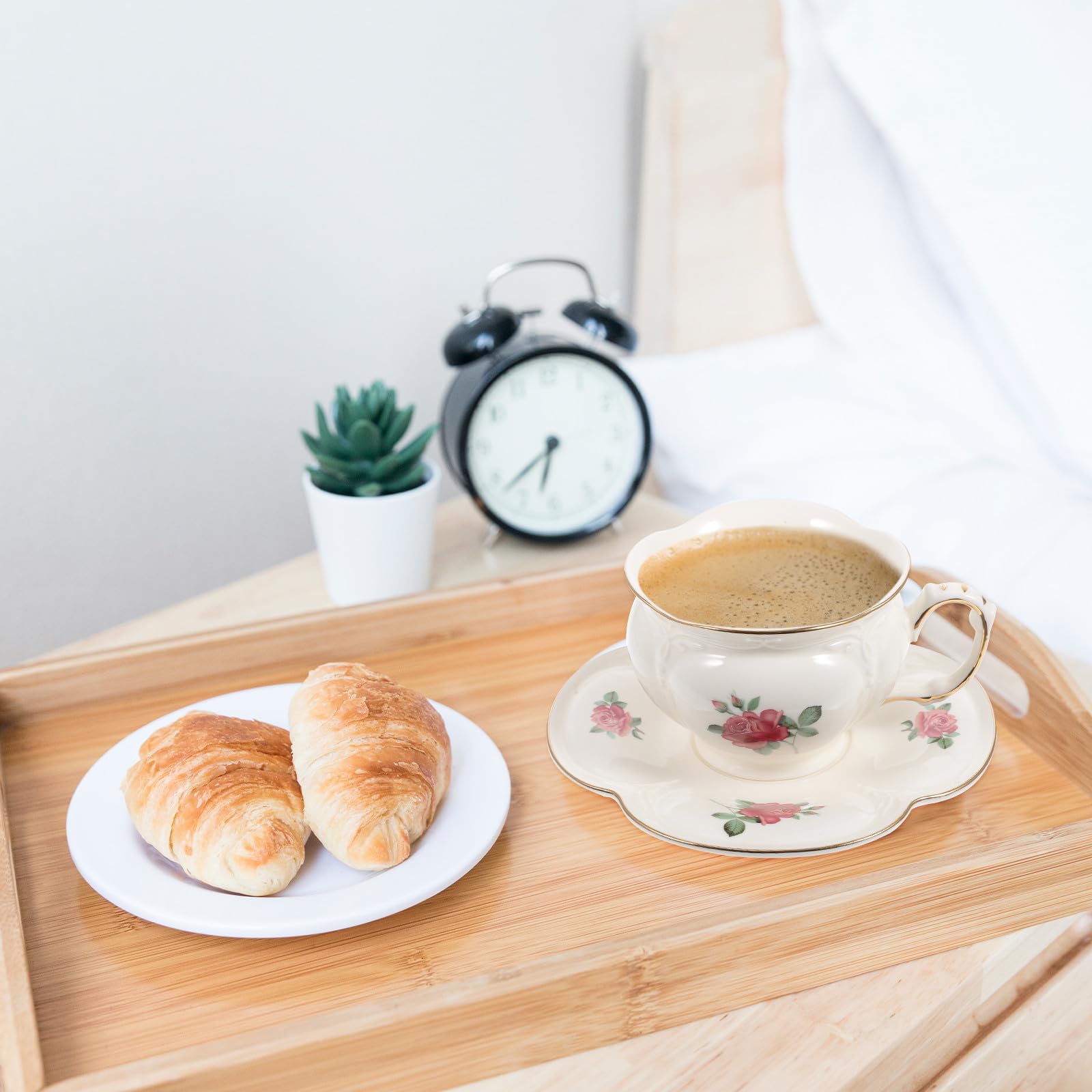 Beavorty Juego de Tazas de Café Tapa y Platillo, Cerámica Resistente, para Uso en Cocina Obsequio para Familia y Oficina