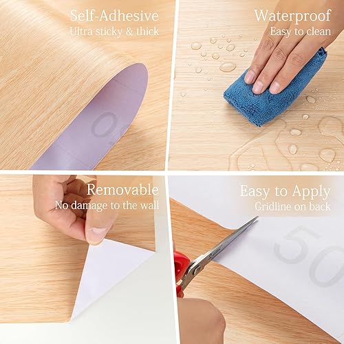 Miniatura 3 de Papel tapiz de grano de madera para despegar y pegar, papel tapiz texturizado de madera clara para encimera, baño, dormitorio, papel de contacto,