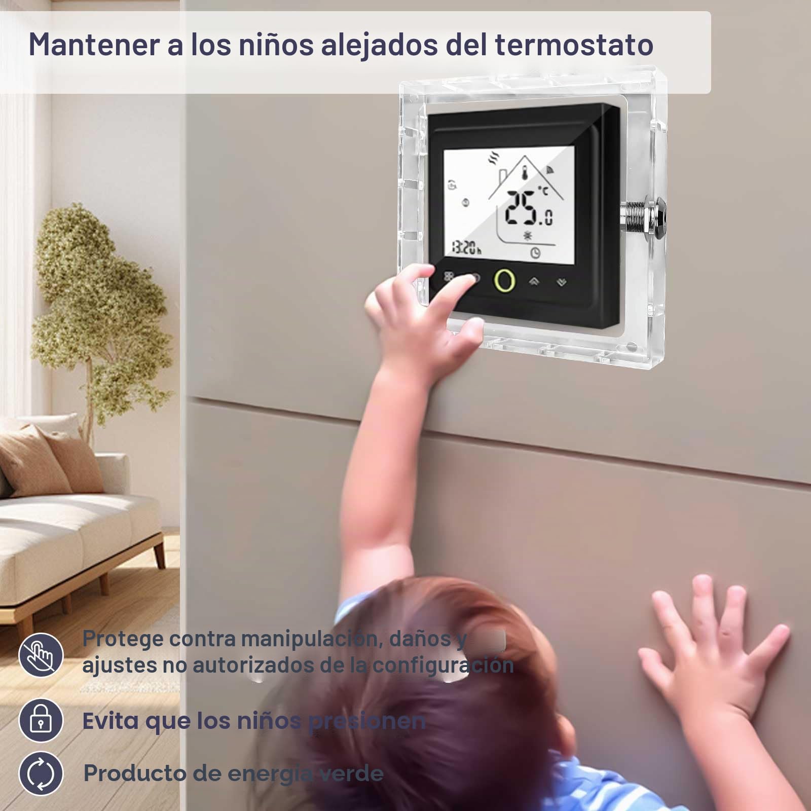 Caja protectora de termo acrílico montada en la pared con 4 tornillos y pernos, cubierta protectora transparente para termostato para restaurantes, escuela,