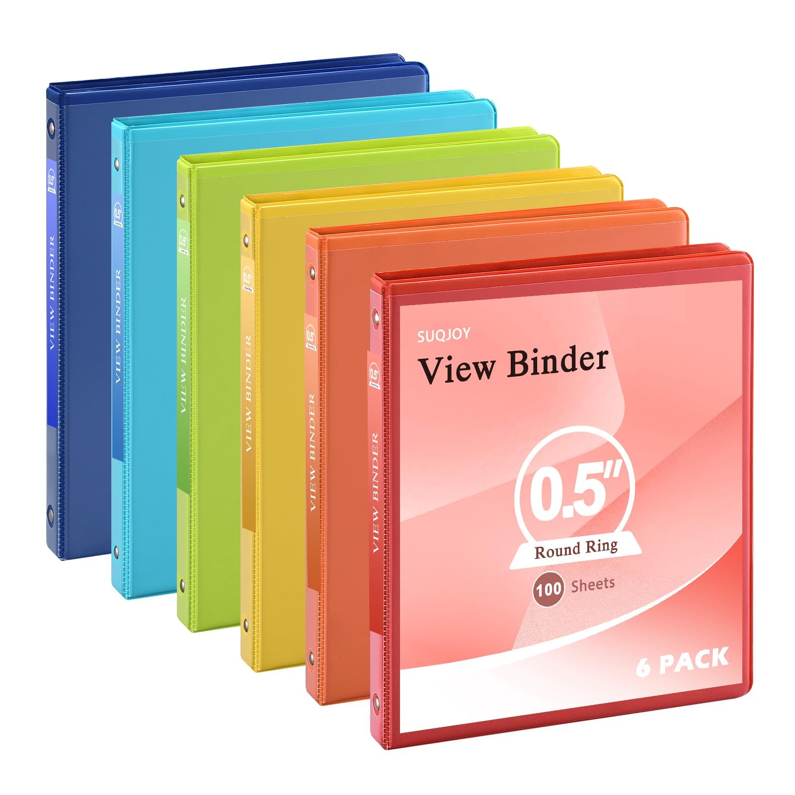 SUQJOY 1/2 inch 3-Ring Binder, 0.5-inch Round Ring Binder with 2 Inside Pockets, Clear View Cover Binder Holds 8.5'' x 11''Paper for Office/Home/