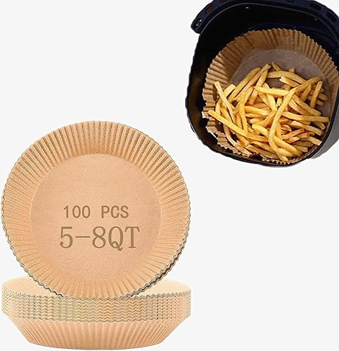 Forros de papel pergamino desechables para freidora de aire, 100 forros grandes para freidora de aire para canasta de 5 a 8 cuartos de galón, hojas
