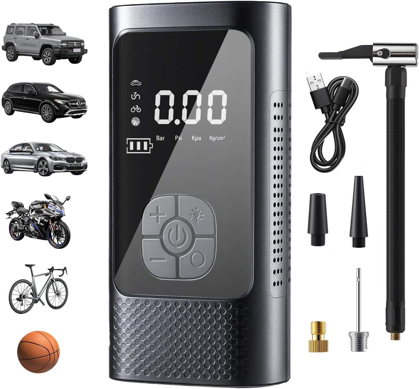 Cordless Tire Inflator Portable Air Pump - Car & Motorcycle Accessories, Dual-Pump, 1s Fast Inflation, 150PSI, Auto-Stop, Pressure Monitor, 5 Modes, LED Light