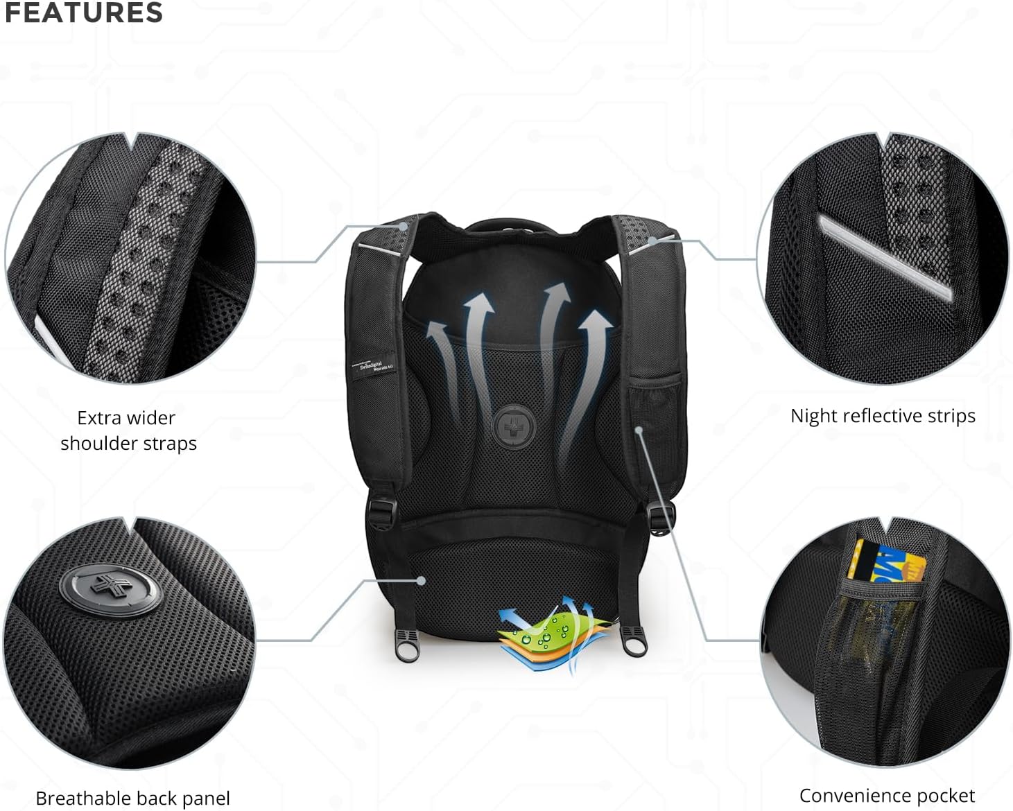 Swissdigital Design Men's Laptop Backpack for College and Business Travel with Integrated USB Charging Port and RFID Protection Fits Laptops up to 15.6 in, Black | J14-BR - Image 5