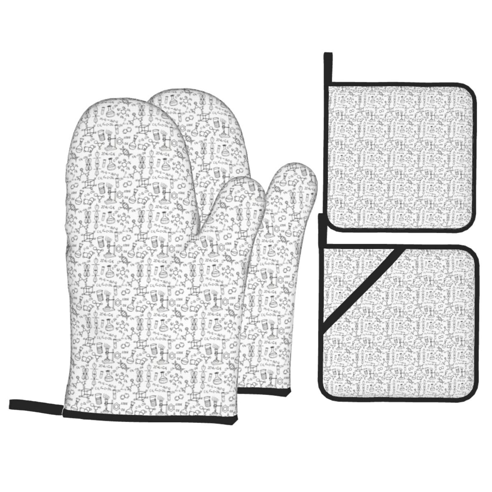 Chemistry Print Print Stylish Heat-Resistant Oven 4-Piece Set Kitchen Gloves Roasting Daily Cooking