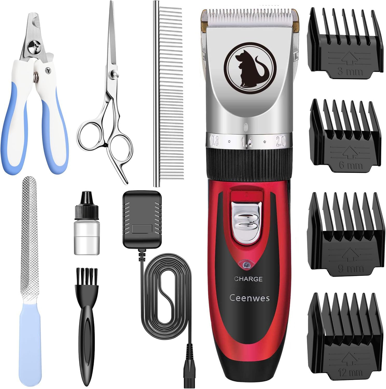 Ceenwes Dog Clippers with Storage Case Low Noise Pet Clippers Rechargeable Trimmer Cordless Grooming Tool Professional Dog Hair Trimmer with Comb