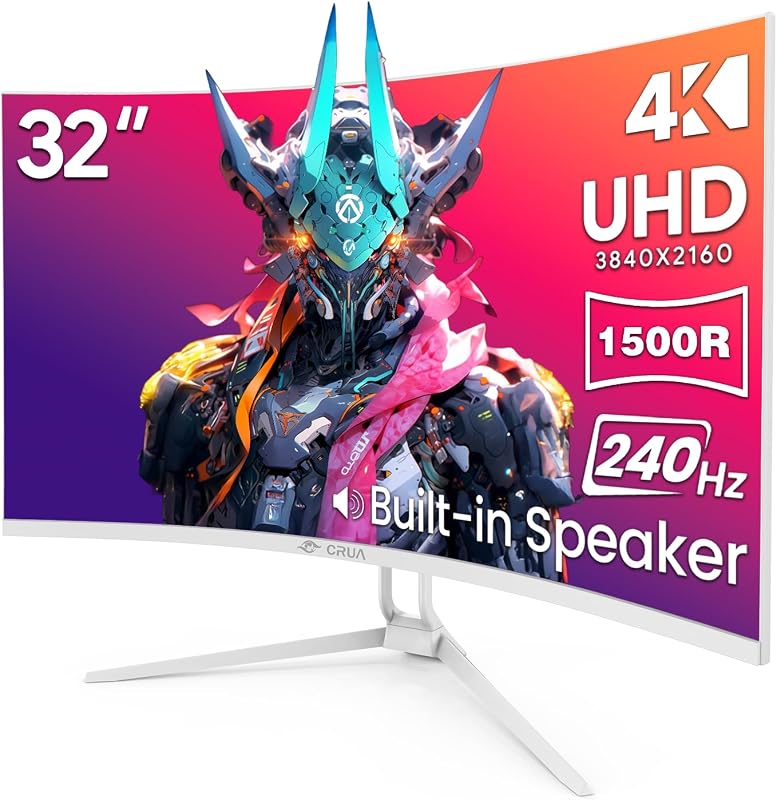 Monitor de juegos curvo de 32" 4K 240 Hz, 1500R, FreeSync, parlantes, blanco | UHD 3840x2160 16:9 VA, 120%sRGB, HDMI2.1/DP1.4, soporte de pared de 75x75 mm para juegos de PC, películas, streaming, edición y multitarea