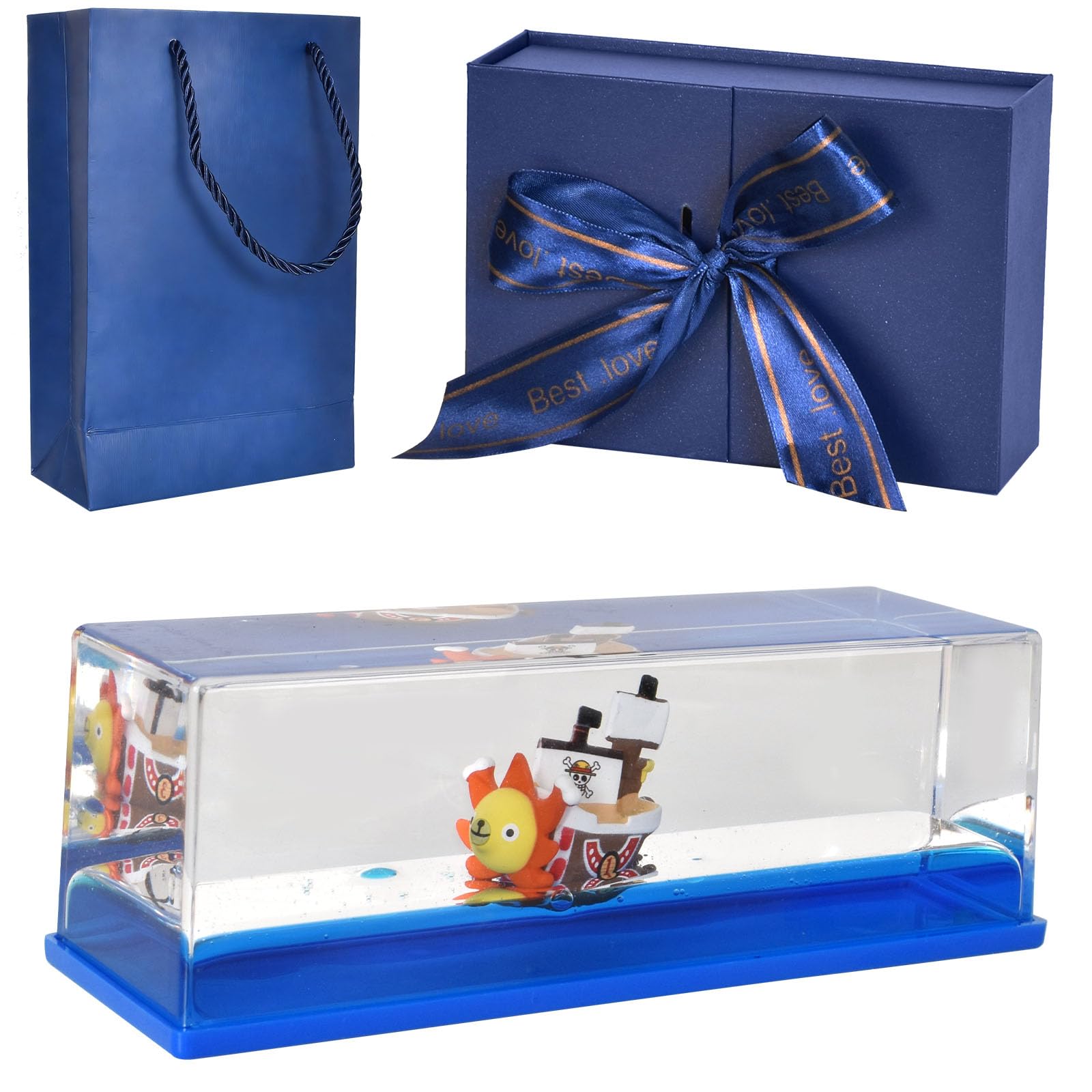 Colexy Blue Fluid Drift Model Ship With Light-Up Base -Thousand Sunny, Unsinkable Titanic Ship, Acrylic Cruise Boat Fluid Model, Fluids Drift Bottles Cruises Ships, For Home Table Decoration Car Display Cases (A)