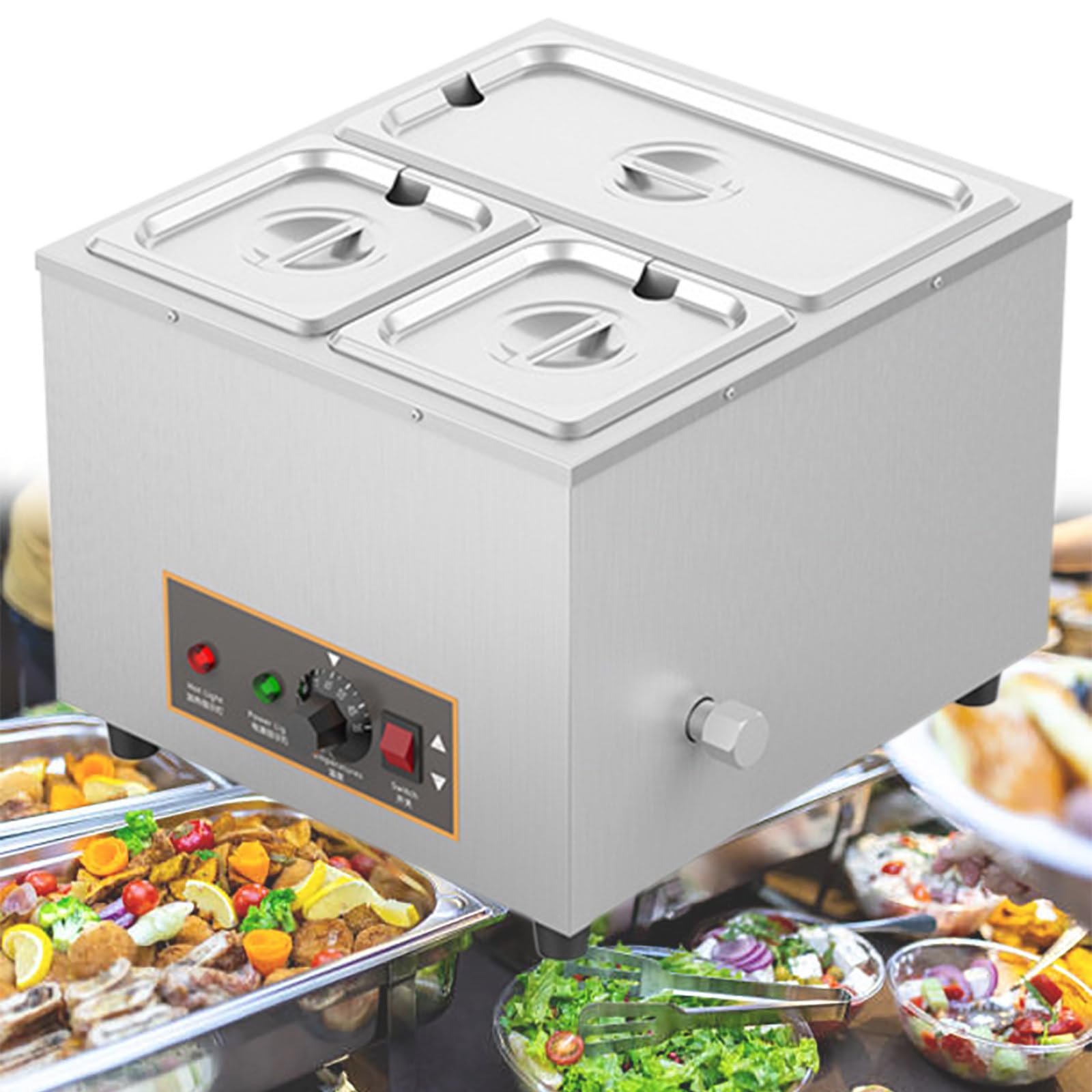 Calentador de Alimentos Comercial, Mesa de Vapor Eléctrica de 1000 W con Temperatura Ajustable, Equipo de Buffet Profesional de Acero Inoxidable, para Restaurante de Catering,C