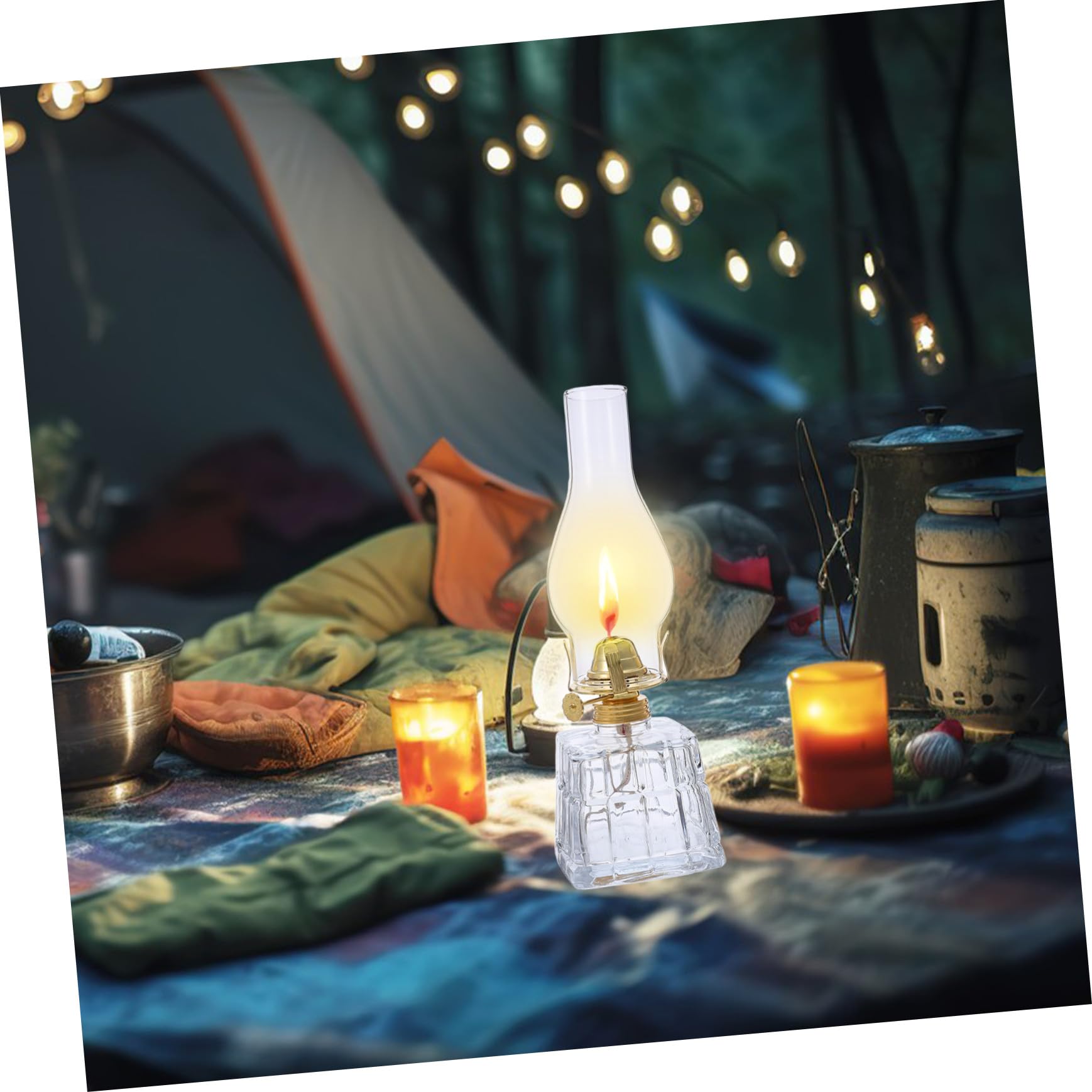 Healifty Lampe à Huile Vintage en Verre et Fer pour Éclairage d'urgence à L'extérieur 350ml