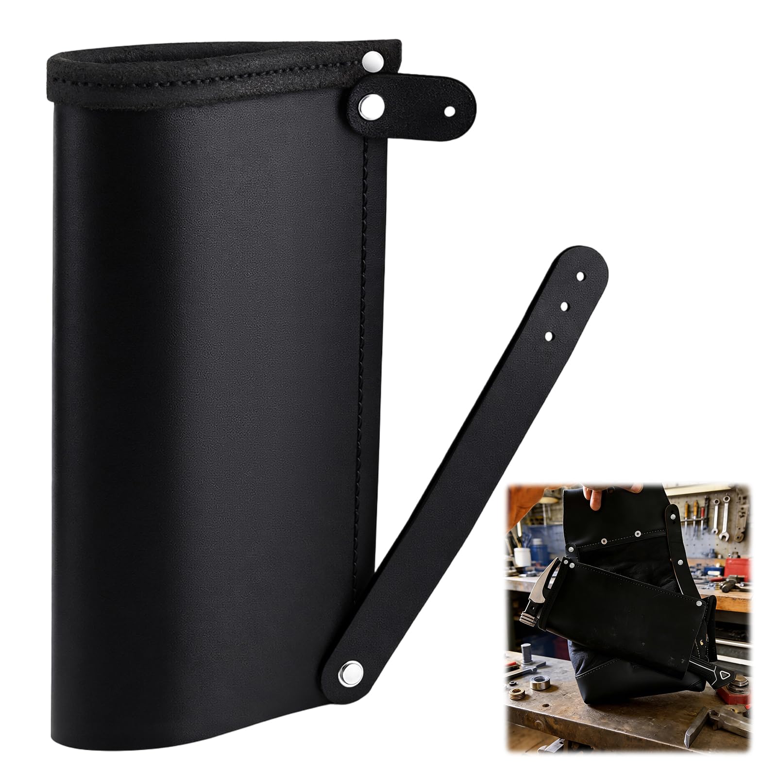 Leather Hammer Sleeve Kit, 10 x 5 Inch Adjustable Hammer Holster Holder for Tool Belt, with Flat Head Rivets and Washers, for Roofer, Carpenter Holds Hatchet, Mallet, Plier, and Screwdriver