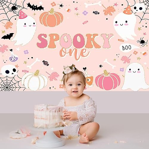 Miniatura 3 de Mocsicka Telón de fondo espeluznante para decoración de fiesta de primer cumpleaños de Halloween Boo calabaza, primer cumpleaños, fotografía, cabina