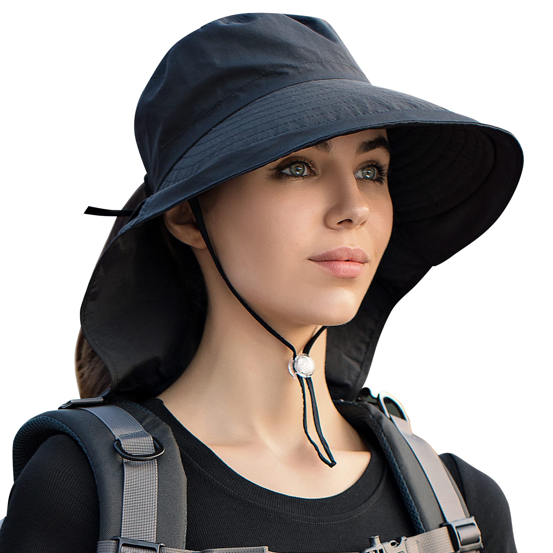 SEAUR Sombrero de sol para mujer, de verano, protección UV, con correa para la barbilla y ala ancha, plegable, para exteriores, senderismo, playa