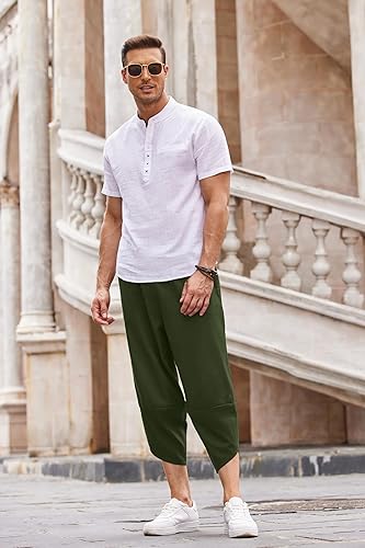 Miniatura 3 de COOFANDY Pantalones capri harén de lino para hombre, ligeros, sueltos, 34, con cordón elástico, cintura elástica, estilo casual, playa, bohemio