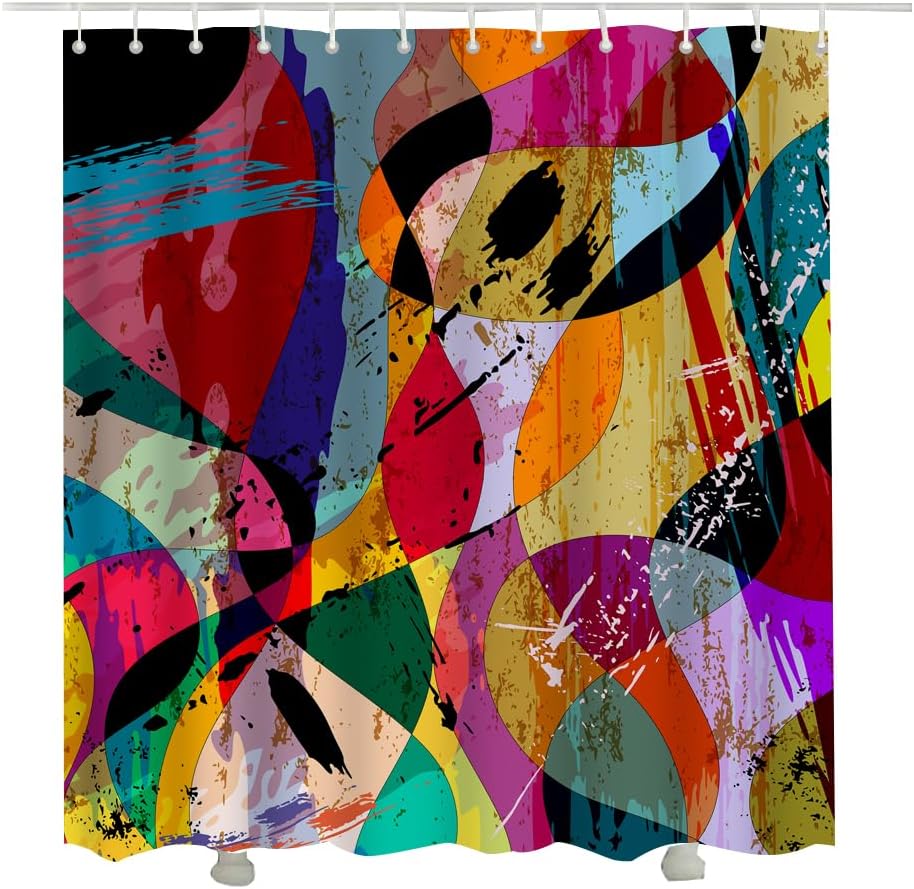 Abstract Colorful Shower Curtain with Strokes Splashes and Waves Shower Curtain with Hooks Bathroom Decorative Accessories 72 x 72 inch