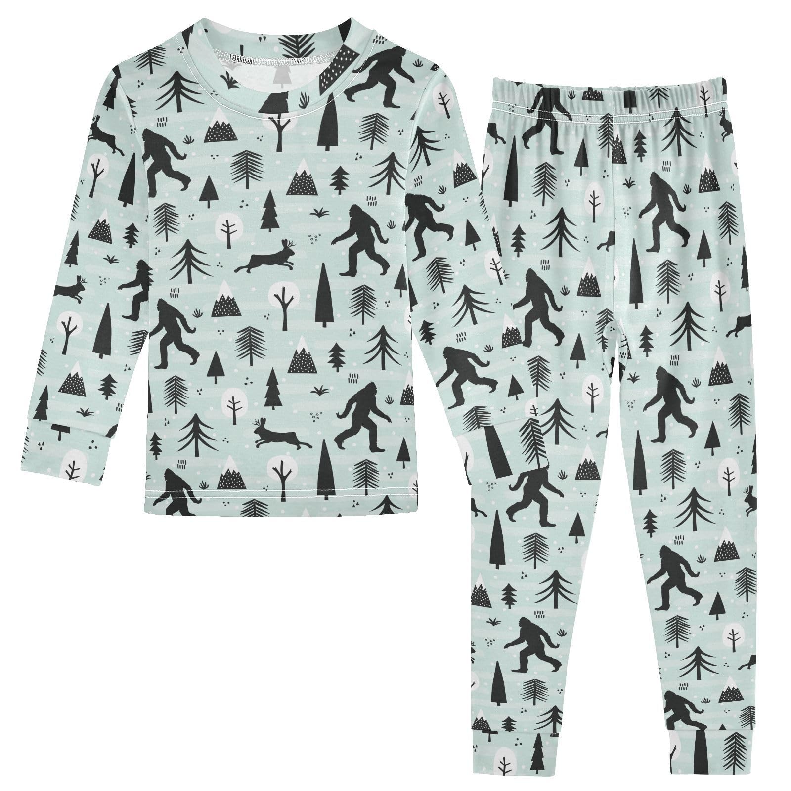 Sletend Bigfoot Sasquatch Long Sleeve Pajamas Jammies Pjs Cotton Pajama Sleepwear Sets 5Y