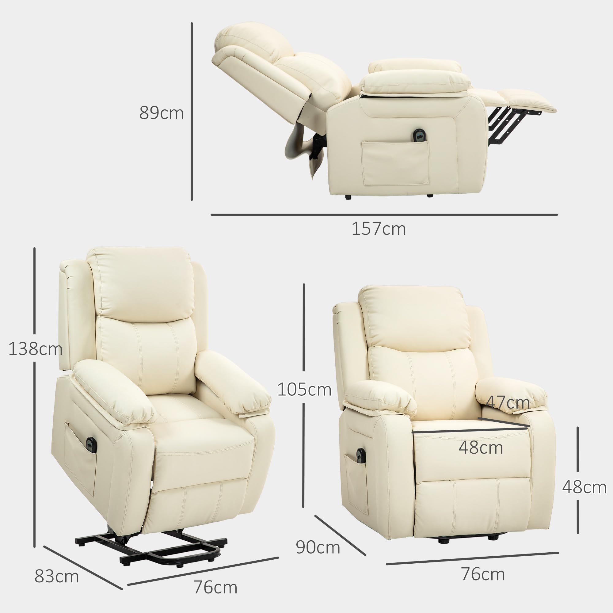 Poltrona Alzapersona Elettrica HOMCOM | Reclinabile 160°, Tessuto Blu, Telecomando, Porta 150kg - Foto 10