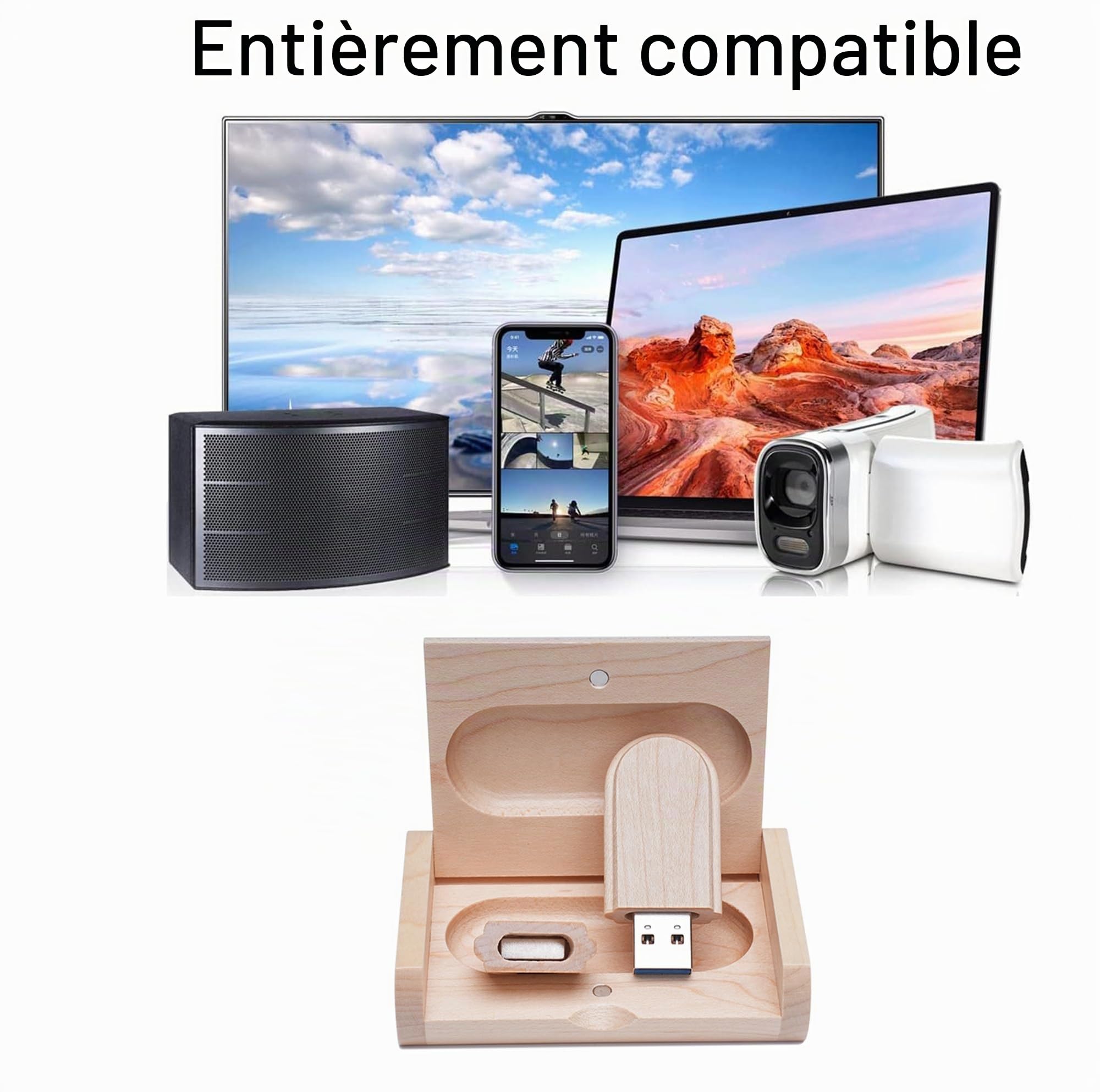 Lot de 5 clés USB en bois avec boîte en bois (3,0/32 Go)