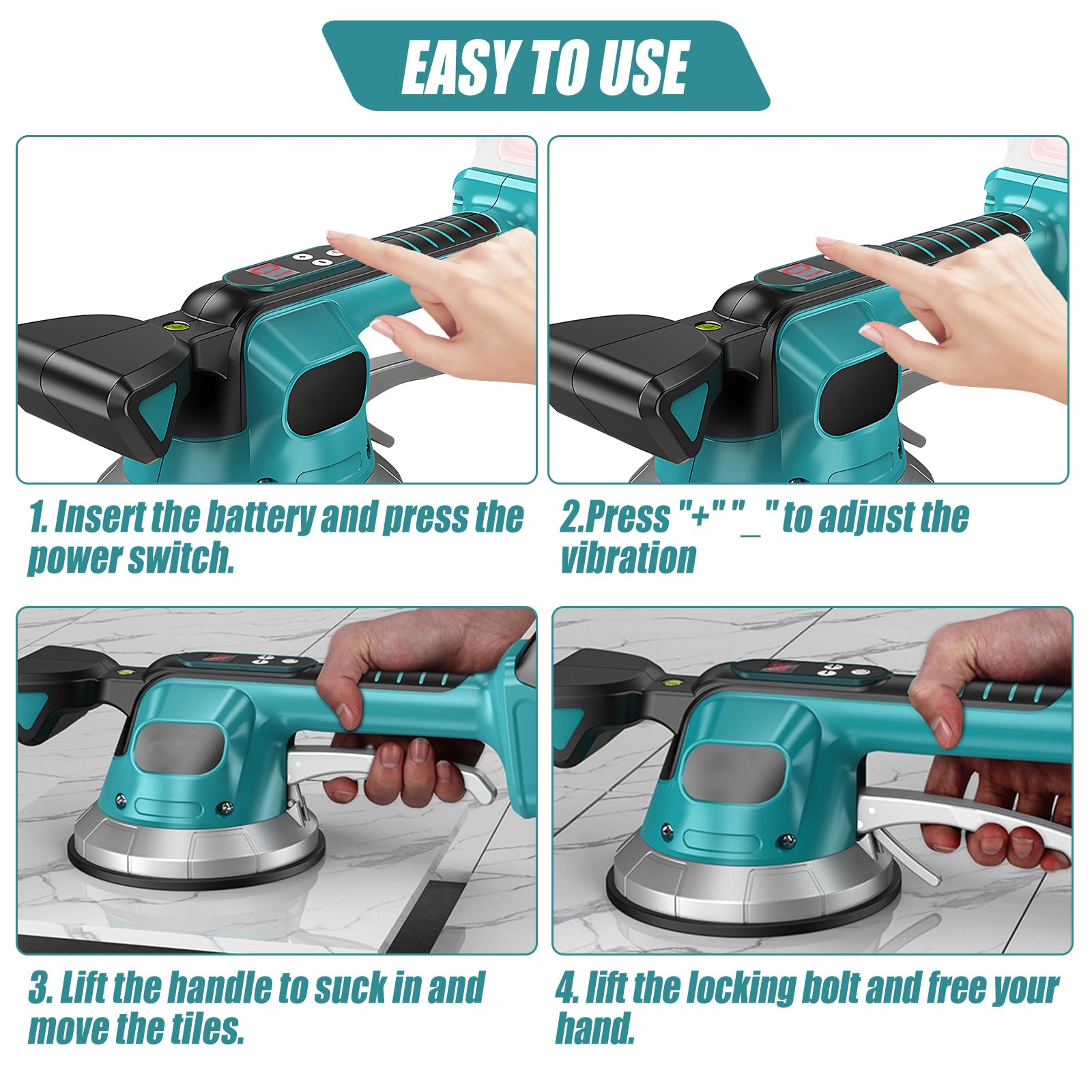 Macchina vibrante per piastrelle Makita 18 V, Vibratori per Piastrelle a Batteria da Parete Posa con 10 ingranaggi regolabili, assorbimento 200 kg, display digitale(Batteria Non Inclusa)