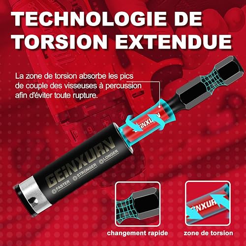 Geinxurn 68 Pieces Impact Screwdriver Bit Set (PH, TX, PZ, SL, hex), 1/4 inch Hexagonal Shaft S2 Alloy Steel 25/50/75/150 mm Bit Tips with 1Pc 75 mm Magnetic Bit Holder - 8
