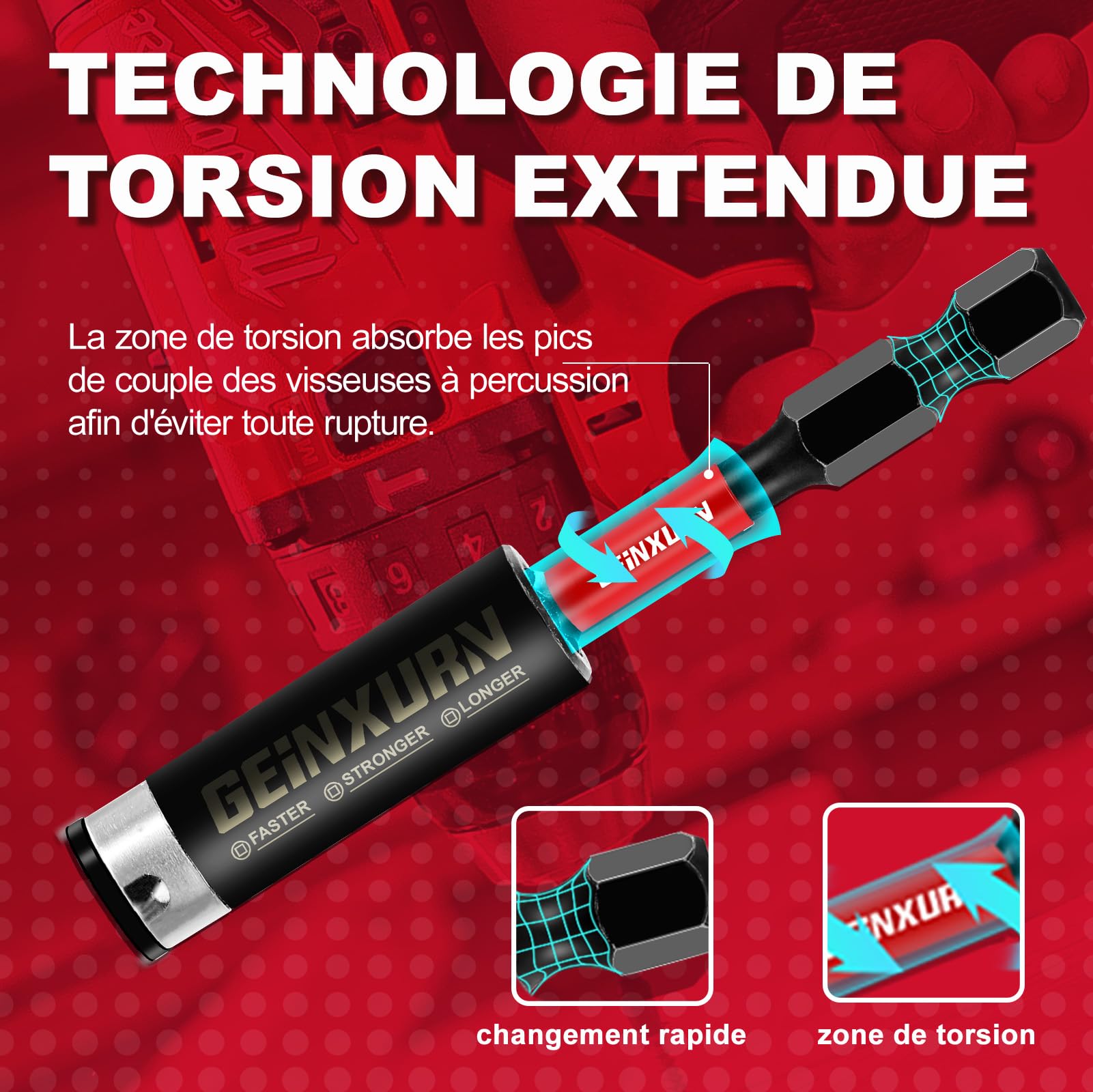 Geinxurn Professional 68 Pièces Embouts de Vissage aux Chocs (PH-, TX-, PZ-, SL-, Hex), Embout Magnétique pour Visseuse Tournevis Tige Hexagonale 1/4" S2 en Acier Allié avec Porte-embout de 75 mm