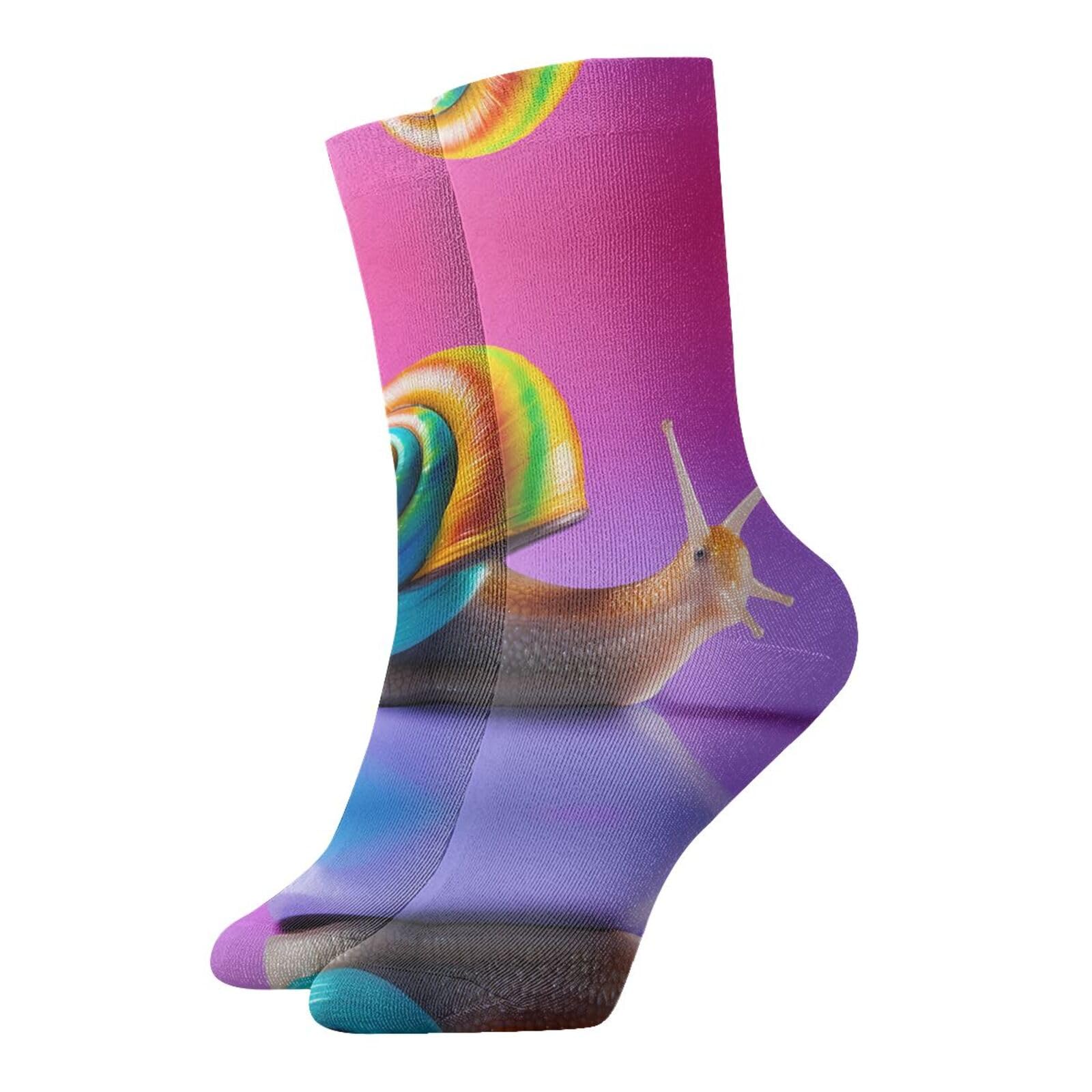 Wbqlsl Women's White Colorful Snails Patterned Casual Warm Mid-Calf Socks, Stylish Socks For Outdoor Activities And Everyday Wear