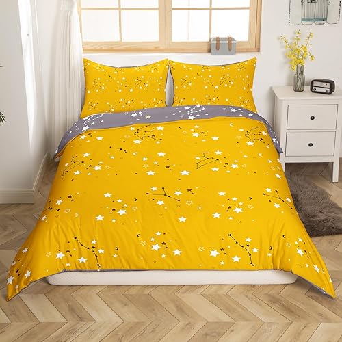 Juego de funda de edredón de constelación, tamaño matrimonial, diseño de luna de ensueño, estrella, lujo, suave, ligera, de microfibra, reversible,