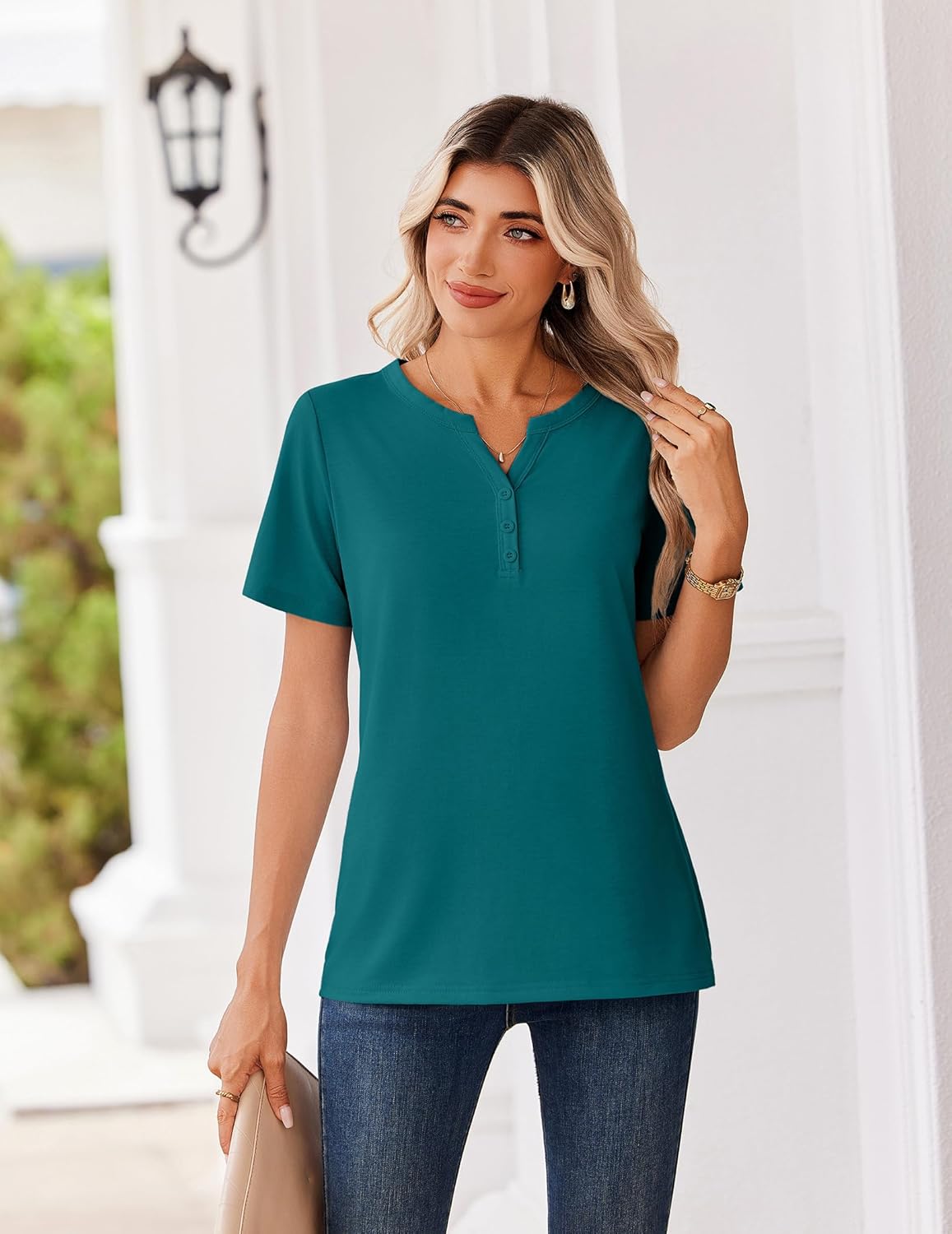 Zeagoo Womens Summer Tops V Neck Short Sleeve Shirts Dressy Casual Blouse Spring Vacation Tshirts Clothes - Image 3