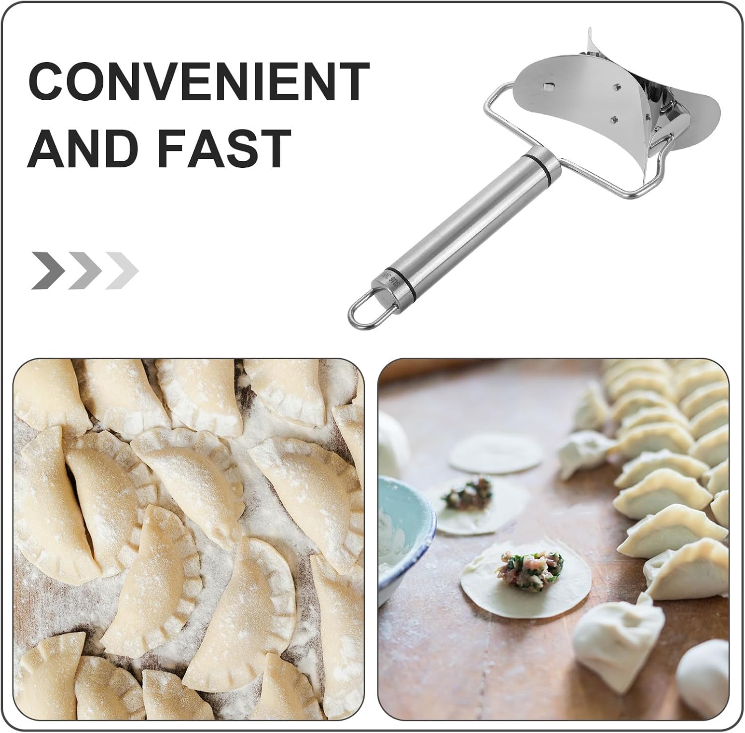 Ipetboom Stainless Steel Dumpling Skin Maker with Handle 8.5cm Manual Wonton Press Tool for Chinese Dumpling Wrappers Home Kitchen Pastry and Ravioli Mold