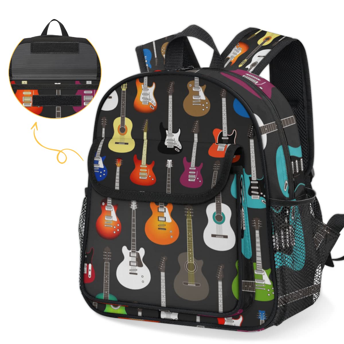 TropicalLife Muzyka kolorowa gitara dzieci plecaki dla chłopców dziewczynek, gitara maluch lekki plecak szkolny przedszkole torba na książki, wielobarwny
