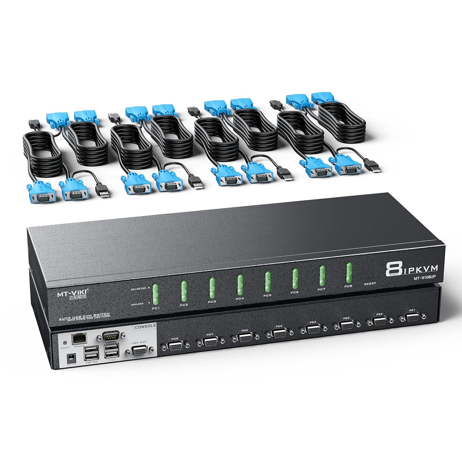 IP KVM Switch 8 Port, MTVIKI Rackmount KVM Console Over IP for Remote Access
