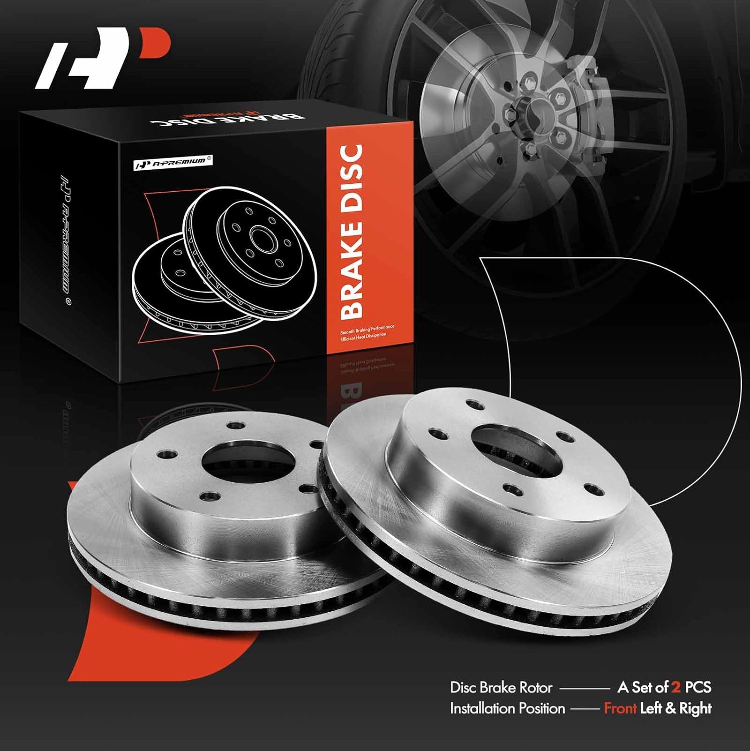 A-Premium 12.11 inch (304mm) Front Vented Disc Brake Rotors Compatible with Select Dodge Models - 1500 2000-2001, RWD, 2-PC Set