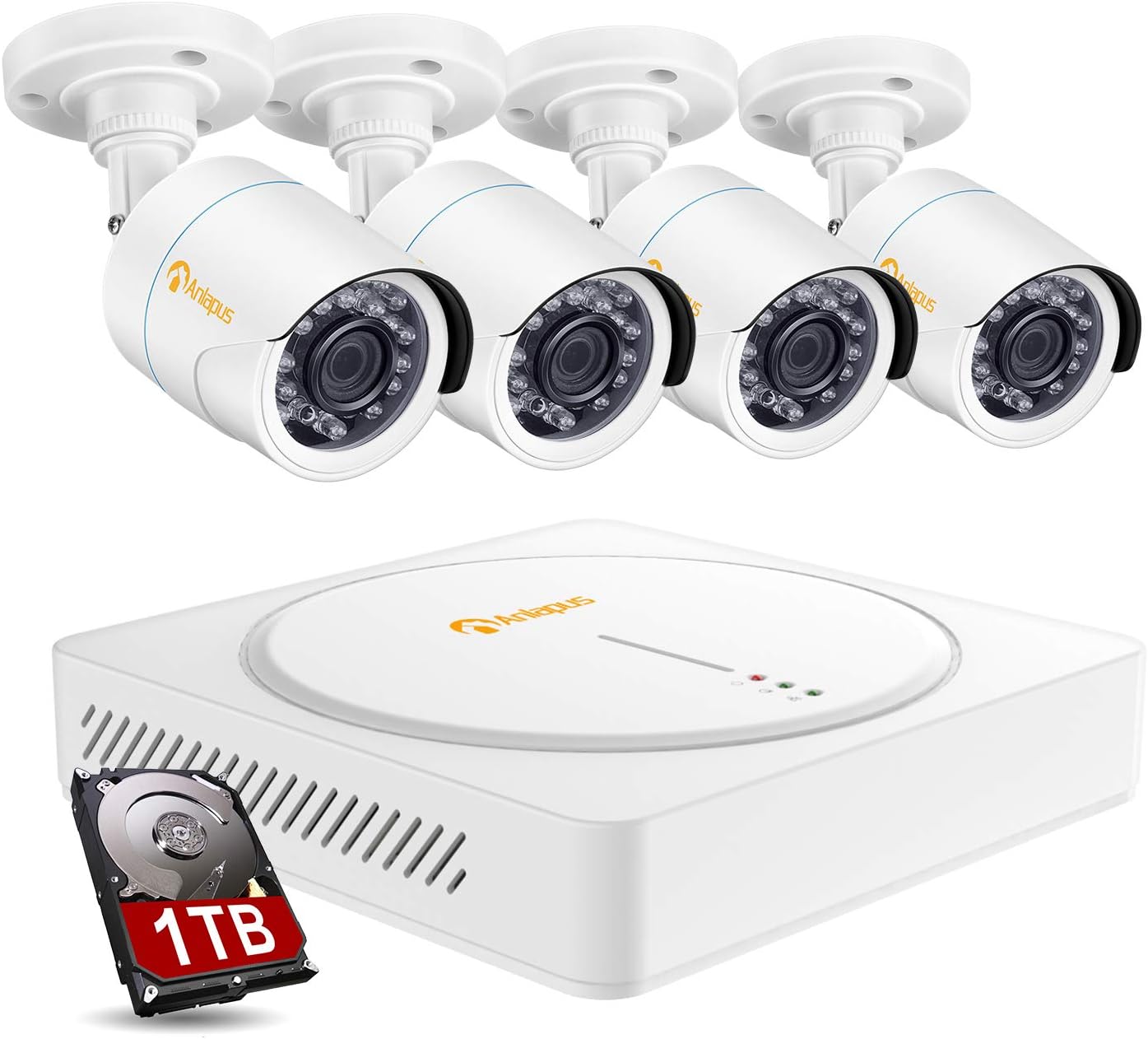 Anlapus 8CH CCTV Camera System 8 Channel 1080p CCTV DVR Recorder with 1TB Hard Drive and 4pcs 2.0MP HD Outdoor Indoor Waterproof Security Cameras for Homes Customize Motion Zone