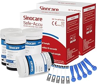 sinocare (Safe Accu) Diabetes Strips/Blood Glucose Test Strips 100 pcs No Need Code (Only for sinocare Safe Accu Blood Glucose Monitor)