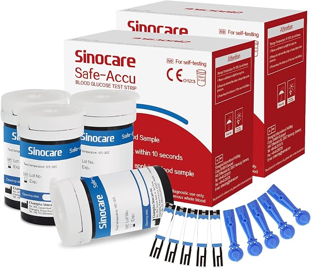 sinocare Diabetes Strips/Blood Glucose Test Strips 100 pcs No Need Code (Only for sinocare Safe Accu Blood Glucose Monitor)