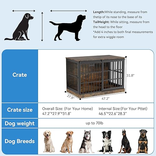 Miniatura 7 de Petrova Muebles de jaula para perros XXL resistentes, para interiores para perros extragrandes, muebles de madera con etiqueta de nombre, jaula para