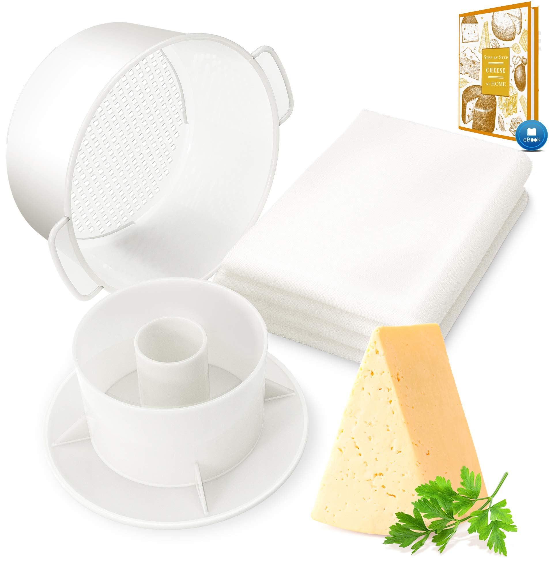 Cheese Mold with a Follower and Cheesecloth ââ‚¬â€œ Cheese Making Kit ââ‚¬â€œ Cheesemaking Supplies ââ‚¬â€œ Cheese Set for Press ââ‚¬â€œ Reusable Cheesecloth ââ‚¬â€œ 100% Cotton Cloth for Strain