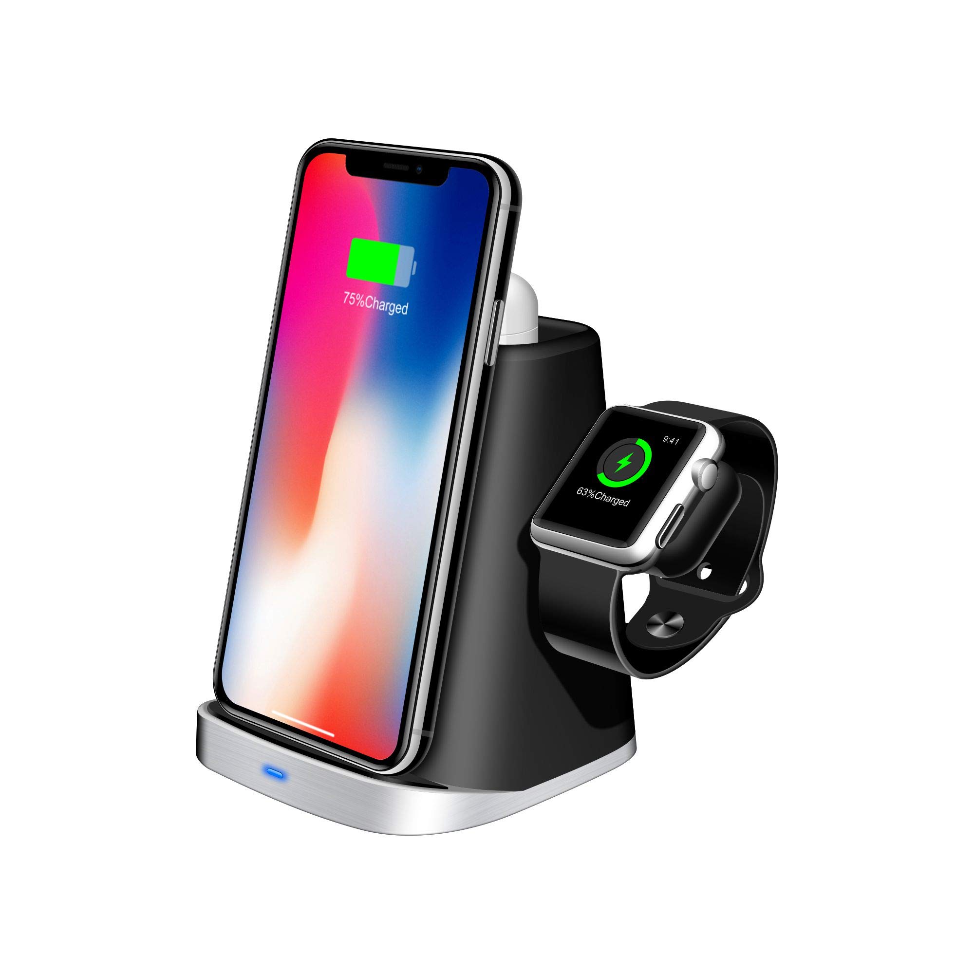 Stazione di ricarica wireless 3 in 1, stazione di ricarica wireless per iWatch 5/4/3/2, ricarica rapida Qi da 7,5 W, per iPhone 11/11 Pro Max/SE 2/XS Max/XR/XS/X/8/8P
