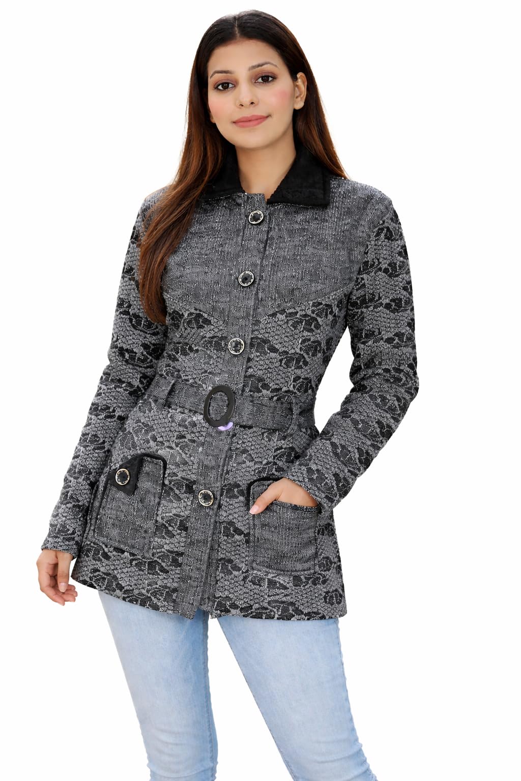 hautemoda Women Woolen Cardigan with Belt-picture-27