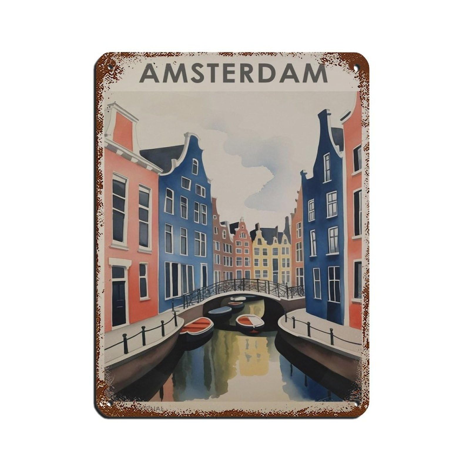 Amsterdam Vintage Travel,travel Gift Tin Sign Vintage Metal Pub Club Cafe Bar Home Wall Art Decoration Poster Retro 12x16inch(30x40cm)