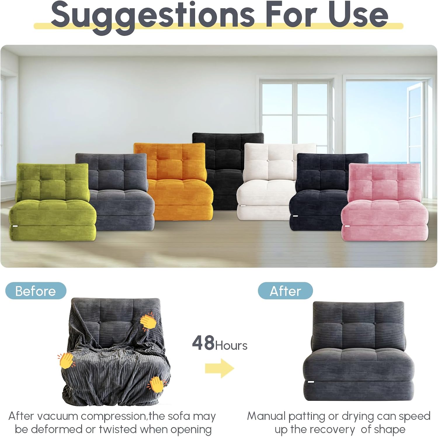 Folding Sofa Bed, Convertible Sleeper Chair with Pillow Foldable Mattress with Back Support